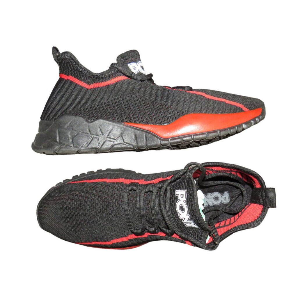 PONY PP1 ROCKY KNIT LACE-UP MESH TRAINER ATHLETIC SPORTS MEN SHOES BLACK/RED 8.5